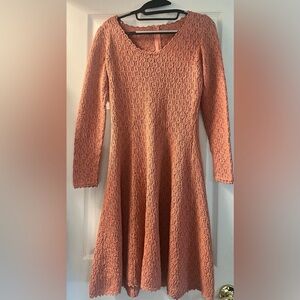 Picardo knits 1980s coral peach Knit Sweater Dress vtg vintage sheath sheer 70s